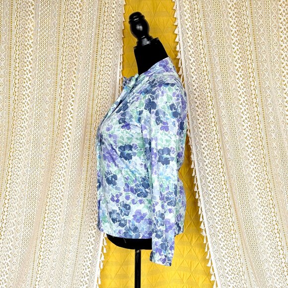 Vintage Blue Purple Green Floral Secretary Necktie Blouse Size L - Picture 5 of 13